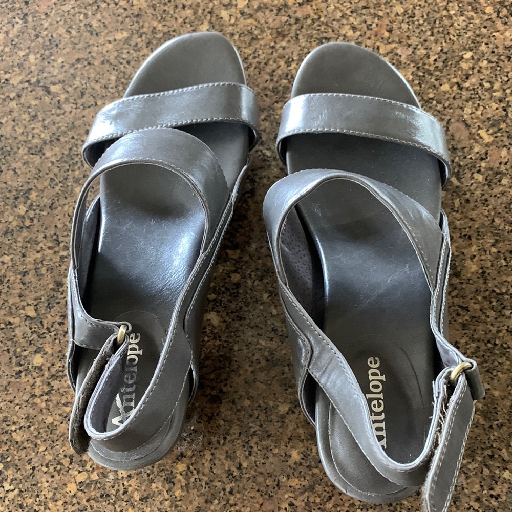Grey womens sandal 2 1/2 inch heel.  Low miles.   Basically new.